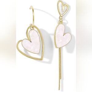 ASYMMETRICAL WHITE & GOLD HEART EARRINGS